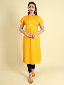 Granth FASHION Women Solid Cotton Rayon Straight Kurta (Yellow)