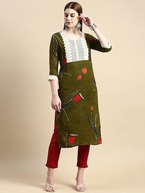 Granth FASHION Women Embroidered Cotton Rayon Straight Kurta (Green)