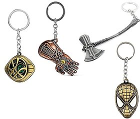 Electro Cloud Dr Strange Keychain Thor Stormbreaker spider man super hero mask and Thanos Gauntlet Keychain (Set of 4 key ring)  Metal