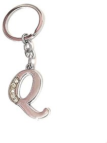 Electro Cloud Alphabet Letter Q Metal Keychain for Car Bike Men Women Keyring (Silver)