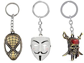 Electro Cloud One Vendetta Comic Face Mask key ring spiderman super hero Face mask keyring and Pirates of Caribbean  Keychain (Set of 3 key ring)