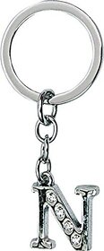 Electro Cloud Alphabet Letter N Metal Keychain for Car Bike Men Women Keyring (Silver)