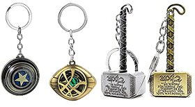 Electro Cloud Dr Strange Keychain Captain America Shield Keychain with Thor hammer golden and silver color Keychain (Set of 4 key ring)