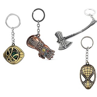 Electro Cloud Dr Strange Keychain Thor Stormbreaker spider man super hero mask and Thanos Gauntlet Keychain (Set of 4 key ring) Metal Electro Cloud Dr Strange Keychain Thor Stormbreaker spider man super hero mask and Thanos Gauntlet Keychain (Set of 4 key ring) Metal
