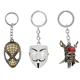                       Electro Cloud One Vendetta Comic Face Mask key ring spiderman super hero Face mask keyring and Pirates of Caribbean  Keychain (Set of 3 key ring)                                              