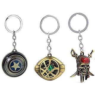                       Electro Cloud Dr Strange Keychain Captain America Shield Keychain with Pirates of Caribbean  Keychain (Set of 3 key ring)                                              