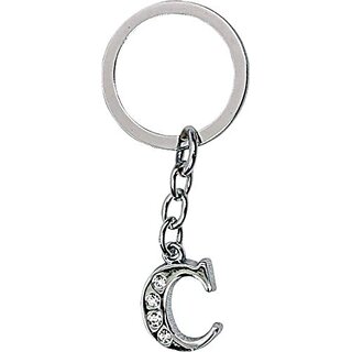                       Electro Cloud Alphabet Letter C Metal Keychain for Car Bike Men Women Keyring (Silver)                                              