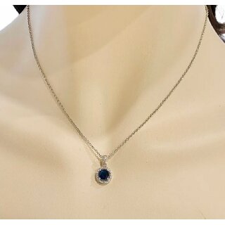 Radiant Blue Stone With American Diamond Halo Pendant For Women Classic and Sparkling Radiant Blue Stone With American Diamond Halo Pendant For Women Classic and Sparkling