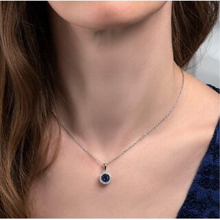 Radiant Blue Stone With American Diamond Halo Pendant For Women Classic and Sparkling Radiant Blue Stone With American Diamond Halo Pendant For Women Classic and Sparkling