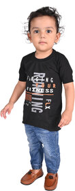 Kid Kupboard Cotton Baby Boys T-Shirt, Black, Half-Sleeves, 3-4 Years KIDS6948