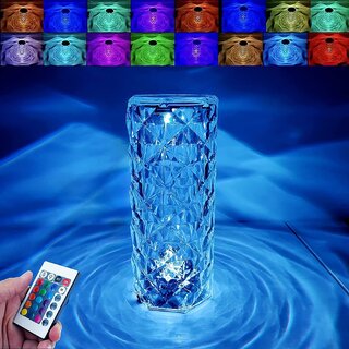                       PRIME PICK Crystal Lamp,16 Color Changing Rose Crystal Diamond Table Lamp,USB Rechargeable Touch Bedside Lamp Night Ligh                                              