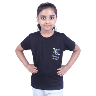 Kid Kupboard Cotton Girls T-Shirt, Dark Black, Half-Sleeves, 7-8 Years KIDS6964
