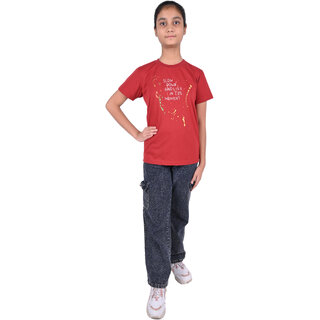 Kid Kupboard Cotton Girls T-Shirt, Red, Half-Sleeves, 10-11 Years KIDS6967