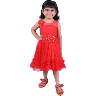                       Kid Kupboard Cotton Baby Girls A-Line Frock, Red, Sleeveless, 4-5 Years KIDS6985                                              