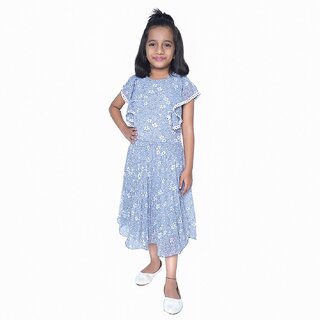                       Kid Kupboard Cotton Girls A-Line Frock, Light Blue, Sleeveless, 6-7 Years KIDS6986                                              