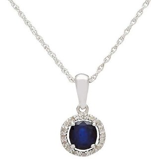 Blue sapphire Radiant Stone With American Diamond Halo Pendant For Women Classic and Sparkling Blue sapphire Radiant Stone With American Diamond Halo Pendant For Women Classic and Sparkling