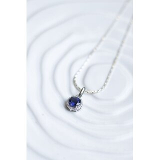                       Blue Sapphire With American Diamond Halo Pendant For Women Classic and Sparkling                                              