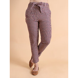                       Granth Fashion Checkered Cigrette Pant With 2 Pockets And Laces (Pink)                                              