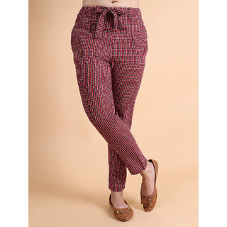                       Granth Fashion Checkered Cigrette Pant With 2 Pockets And Laces (Red)                                              