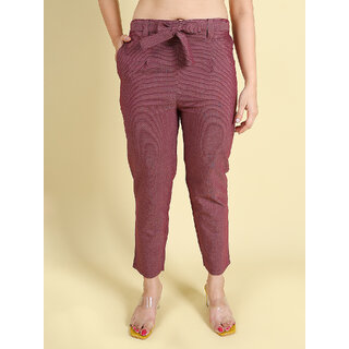 Granth Fashion Solid Cigarette Pant With 2 Pockets And Laces (Maroon) Granth Fashion Solid Cigarette Pant With 2 Pockets And Laces (Maroon)