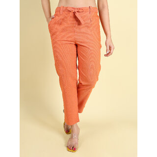 Granth Fashion Solid Cigarette Pant With 2 Pockets And Laces (Orange) Granth Fashion Solid Cigarette Pant With 2 Pockets And Laces (Orange)