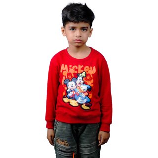                       Boys' Red Mickey Mouse Printed Sweatshirt - Winter Casual Wear                                              