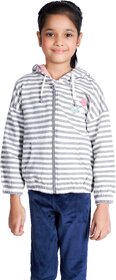 Kids' Striped Hooded Zipper Jacket, Grey and White