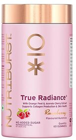 Nutriburst True Radiance Gummies for Collagen Improvement  Raspberry Collagen Gummies with Orange Peel  Acerola Cherry and Sea Buckthorn No Added Sugar  Enhance Elasticity and Health skin (60 Gummy)