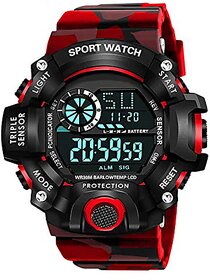 Shocknshop Digital Sports Multi Functional Black Dial Watch for Mens Boys -315RED