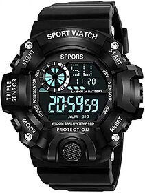 SELLORIA Silicone Digital Watch Shockproof Multi-Functional Automatic Black Color Strap Waterproof Digital Sports Watch for Mens Kids Watch for Boys Men Pack of 1 Water Resistance