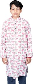 Boy's Elephant Printed Kurta (Red  White)