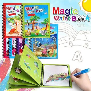 Magic Water Book Animal, Dino and Aqua Theme Unlimited Fun with Drawing Reusable Water Coloring Book Nib Sketch Pens (Set of 4, Multicolor) Magic Water Book Animal, Dino and Aqua Theme Unlimited Fun with Drawing Reusable Water Coloring Book Nib Sketch Pens (Set of 4, Multicolor)