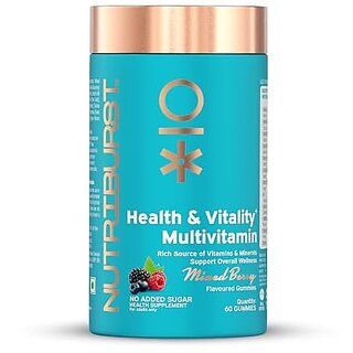 Nutriburst Health and Vitality Gummies with Multi Vitamins A B C D E and Biotin No-Added Sugar Mixed Berry Flavor 100 Vegetarian 60 Gummy Nutriburst Health and Vitality Gummies with Multi Vitamins A B C D E and Biotin No-Added Sugar Mixed Berry Flavor 100 Vegetarian 60 Gummy