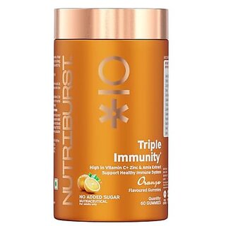                       Nutriburst Triple Immunity Gummies with Vitamin C Zinc and Amla extract  No-Added Sugar  Orange Flavor  100 Vegetarian  60 Gummy                                              