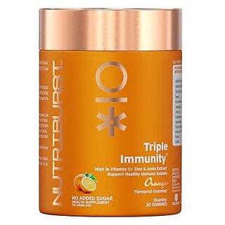                       Nutriburst Triple Immunity Gummies with Vitamin C Zinc and Amla extract  No-Added Sugar  Orange Flavor  100 Vegetarian  30 Gummy                                              
