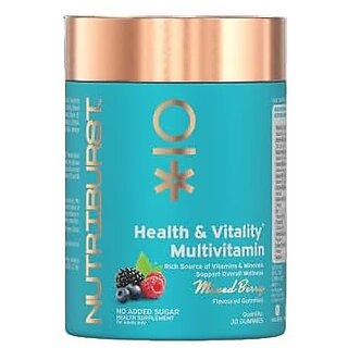 Nutriburst Health and Vitality Gummies with Multi Vitamins A B C D E and Biotin No Added Sugar Mixed Berry Flavor No Added Sugar 30 Gummy Nutriburst Health and Vitality Gummies with Multi Vitamins A B C D E and Biotin No Added Sugar Mixed Berry Flavor No Added Sugar 30 Gummy