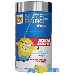                      Nutriburst Minions Mega Multi Kids Gummies - 13 Essential Vit and Mins for Growth and Immune Support - Sugar-Free Gluten-Free Mixed Fruit Flavor Chewable Vegan - For Kids Aged 4+ 60 Gummy                                              
