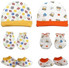 (Pack of 2) LuvLap 100 Cotton Baby Caps, Mittens and Booties Combo Set for 0-6 Months - (Assorted)