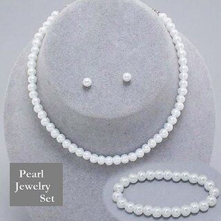 Classic Pearl Necklace Set with Bracelet and Earrings for Every Occasion Pearl Stone Necklace Set Classic Pearl Necklace Set with Bracelet and Earrings for Every Occasion Pearl Stone Necklace Set