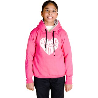                       Pink Heart Print Hooded Sweatshirt for Girls                                              