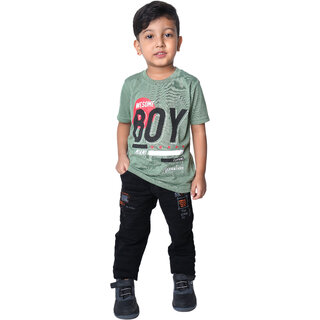                       Kid Kupboard Cotton Boys T-Shirt, Green, Half-Sleeves, 5-6 Years KIDS7051                                              