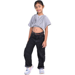                       Kid Kupboard Cotton Girls Top, Grey, Half-Sleeves, 7-8 Years KIDS7058                                              