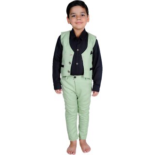                       Boys' Green Waistcoat and Trouser Set, Black Shirt                                              