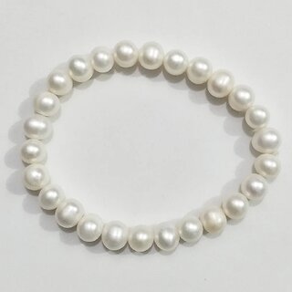                       Pearl Bracelet with Natural Pearl Beads Purity and Serenity Elastic Bracelet for Men  Women                                              