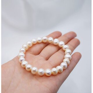                       Pearl Bracelet with Natural Pearl Beads Purity and Serenity Elastic Bracelet for Men  Women                                              
