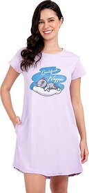 SNAPPYB Women Graphic Print Crew Neck Organic Cotton Purple T-Shirt