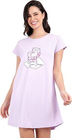 SNAPPYB Women Graphic Print Crew Neck Organic Cotton Light Purple T-Shirt