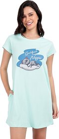 SNAPPYB Women Graphic Print Crew Neck Organic Cotton Sky Blue T-Shirt