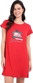 SNAPPYB Women Graphic Print Crew Neck Organic Cotton Red T-Shirt