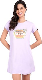 SNAPPYB Women Solid Crew Neck Organic Cotton Light Purple T-Shirt